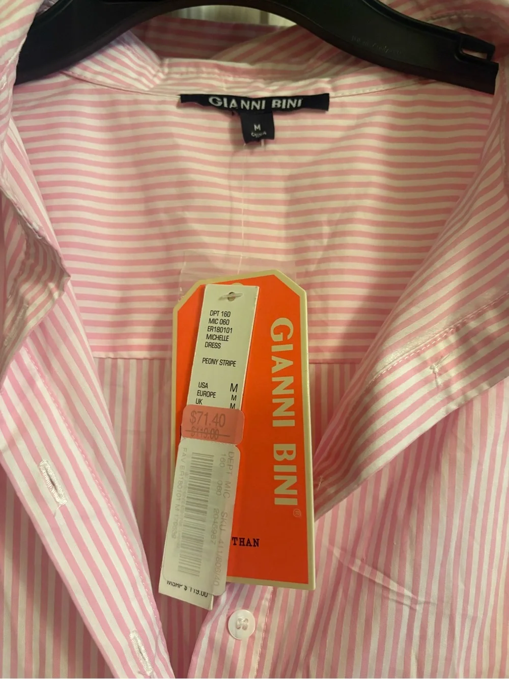 Gianni Bini Pink and White Striped Button Shirt Dress - Picture 5 of 5